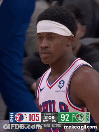 Basketball Player In Headband Looking At Scoreboard GIF