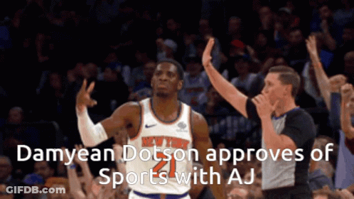 Basketball Player In Knicks Uniform Celebrates With Crowd GIF