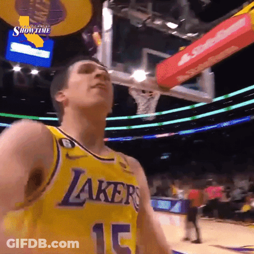 Basketball Player In Lakers Jersey Looking Up GIF