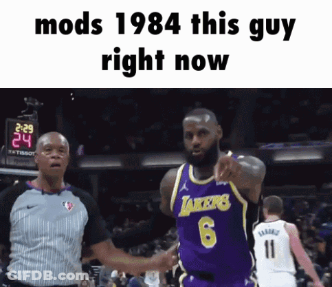 Basketball Player In Lakers Jersey Pointing At Referee GIF