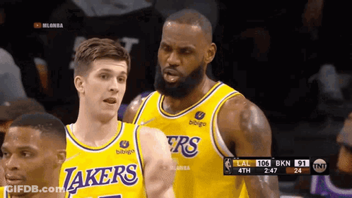 Basketball Player In Lakers Jersey Talking GIF