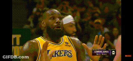 Basketball Player In Lakers Jersey Talking To Another Player GIF