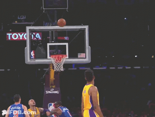 Basketball Player In Lakers Jersey Throwing Ball GIF