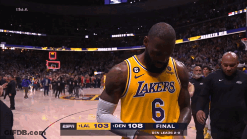 Basketball Player In Lakers Jersey Walking Off Court GIF