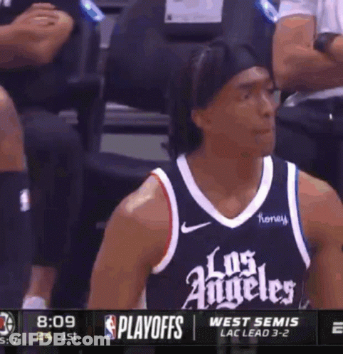 Basketball Player In Los Angeles Jersey Sitting In Stands GIF