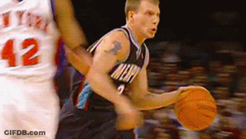 Basketball Player In Miami Jersey Dribbling GIF