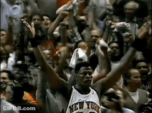 Basketball Player In New York Jersey Surrounded By Fans GIF
