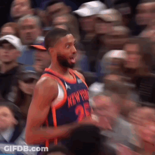Basketball Player In New York Jersey With Crowd GIF