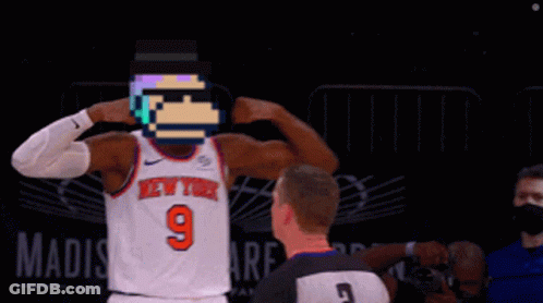 Basketball Player In New York Jersey With Pixelated Face GIF
