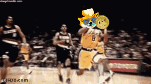 Basketball Player In Number 8 Jersey Holding Doge Coin GIF