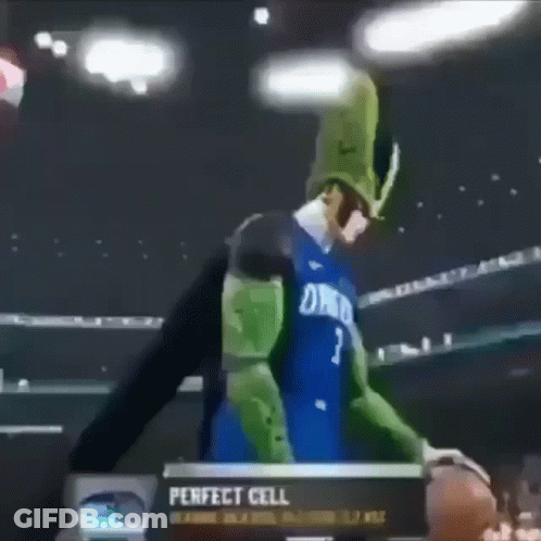 Basketball Player In Perfect Cell Costume Dunking GIF