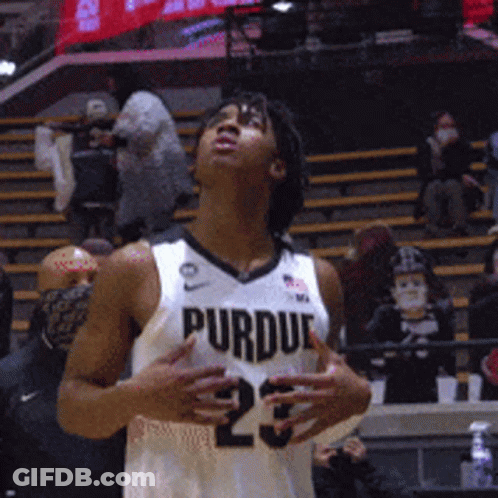 Basketball Player In Purdue Jersey Looking Up GIF