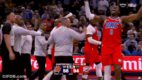 Basketball Player In Red OKC Jersey Arms Up GIF