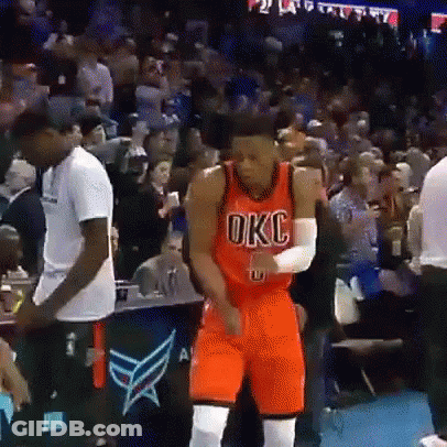 Basketball Player In Red OKC Jersey Dancing In Front Of Crowd GIF