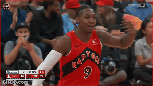 Basketball Player In Red Raptors Jersey GIF