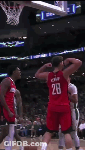 Basketball Player In Red Rockets Jersey GIF
