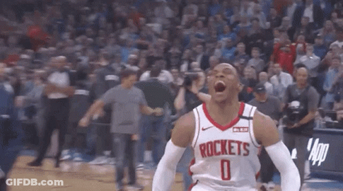 Basketball Player In Rockets Jersey Screaming In Crowd GIF
