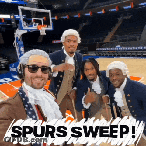 Basketball Player In Spurs Jersey Celebrating With Arms Up GIF