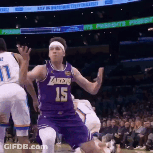 Basketball Player Jumping In Purple Lakers Jersey GIF