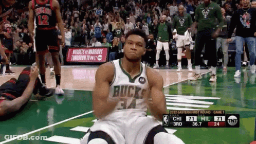 Basketball Player Kneeling Bucks Jersey GIF