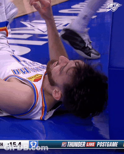 Basketball Player Laying On Floor Thunder Postgame GIF