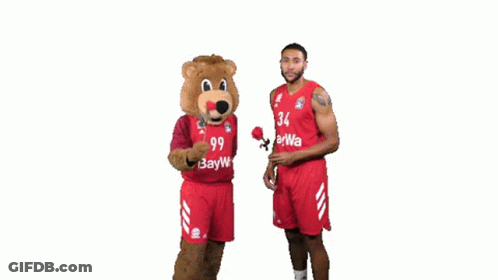 Basketball Player Number 34 Next To Mascot GIF