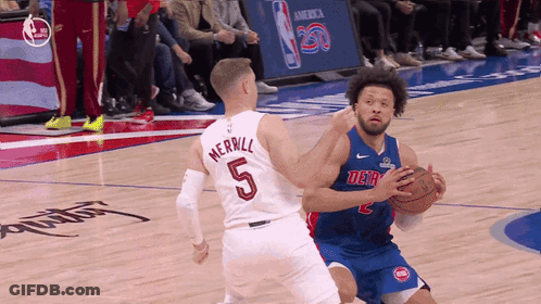 Basketball Player Number 5 Being Blocked GIF