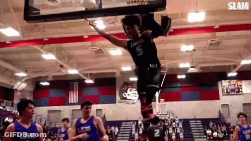 Basketball Player Number 5 Jumping Over Hoop GIF