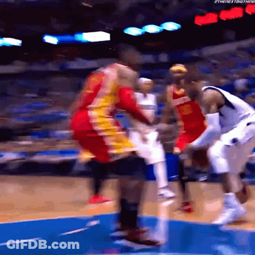 Basketball Player Number 5 Jumping Over Opponent GIF