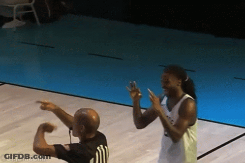Basketball Player Pointing At Referee In Blue GIF