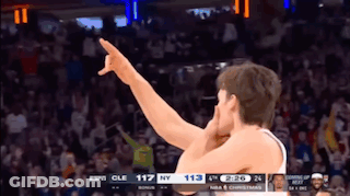 Basketball Player Pointing At Scoreboard CLE Vs NY GIF