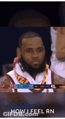 Basketball Player Sitting In Stands With Scarf GIF