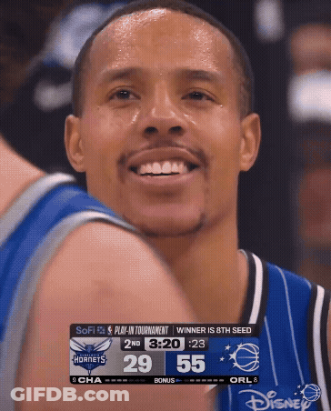 Basketball Player Smiling At Scoreboard GIF