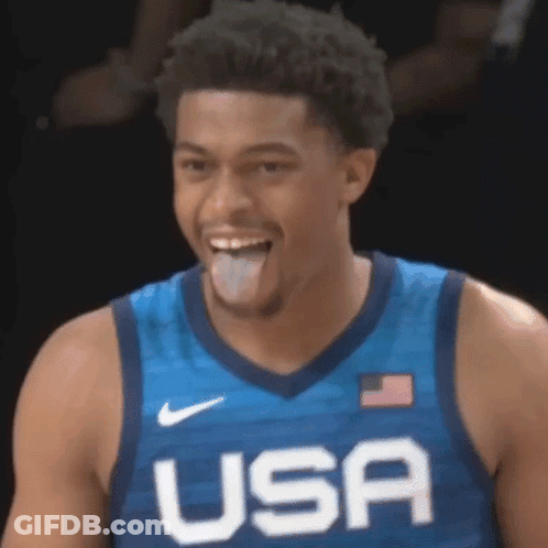 Basketball Player Sticking Tongue Out In Blue USA Jersey GIF