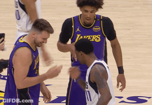 Basketball Player Wearing Lakers Jersey GIF