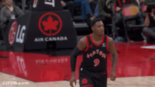 Basketball Player Wearing Number 9 Raptors Jersey GIF