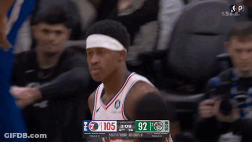 Basketball Player With Headband In Front Of Scoreboard GIF