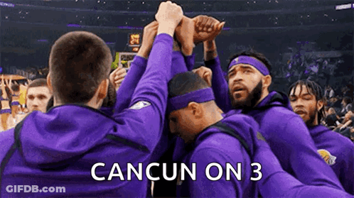 Basketball Players Huddled With Cancun On 3 GIF