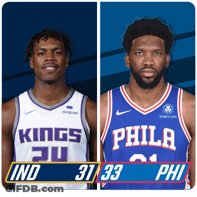 Basketball Players In Kings And Philadelphia Jerseys GIF