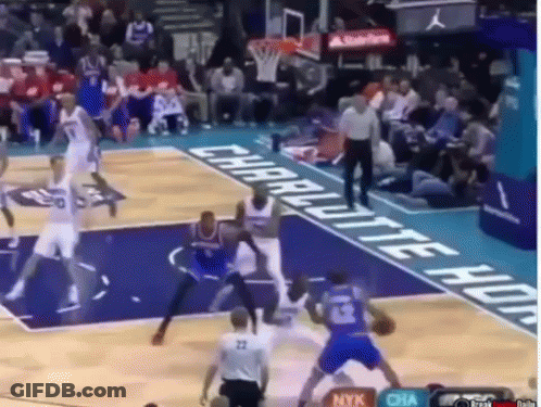 Basketball Players On A Court With A Banner That Says Charlotte On It GIF