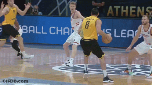 Basketball Players On Court With Athens GIF
