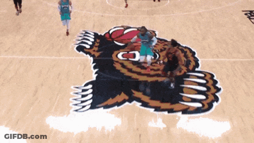 Basketball Players On Court With Bear Logo GIF