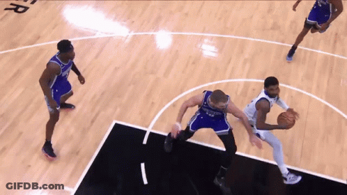 Basketball Players On Court With Letter R GIF