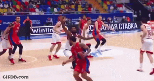 Basketball Players On Court With Turkish Airlines Ad GIF