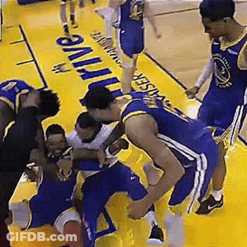 Basketball Players On Golden State Warriors Court GIF