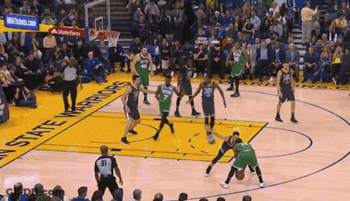 Basketball Players Playing On Court With State Warriors Sign GIF
