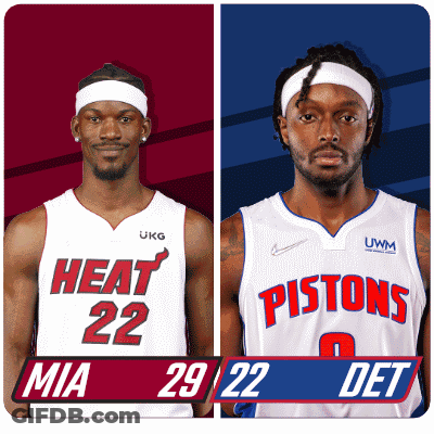 Basketball Players Wearing Heat And Pistons Jerseys GIF
