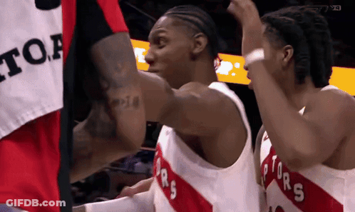 Basketball Players Wearing Raptors Jerseys GIF