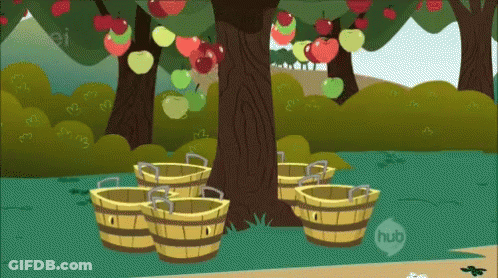 Baskets Under Apple Tree With Hub GIF