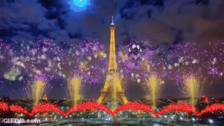 Bastille Day Fireworks On Eiffel Tower GIF